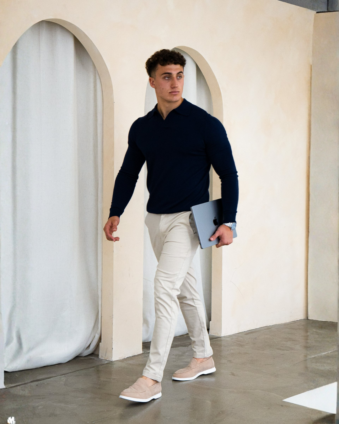 Polo de manga comprida suave e respirável para homem