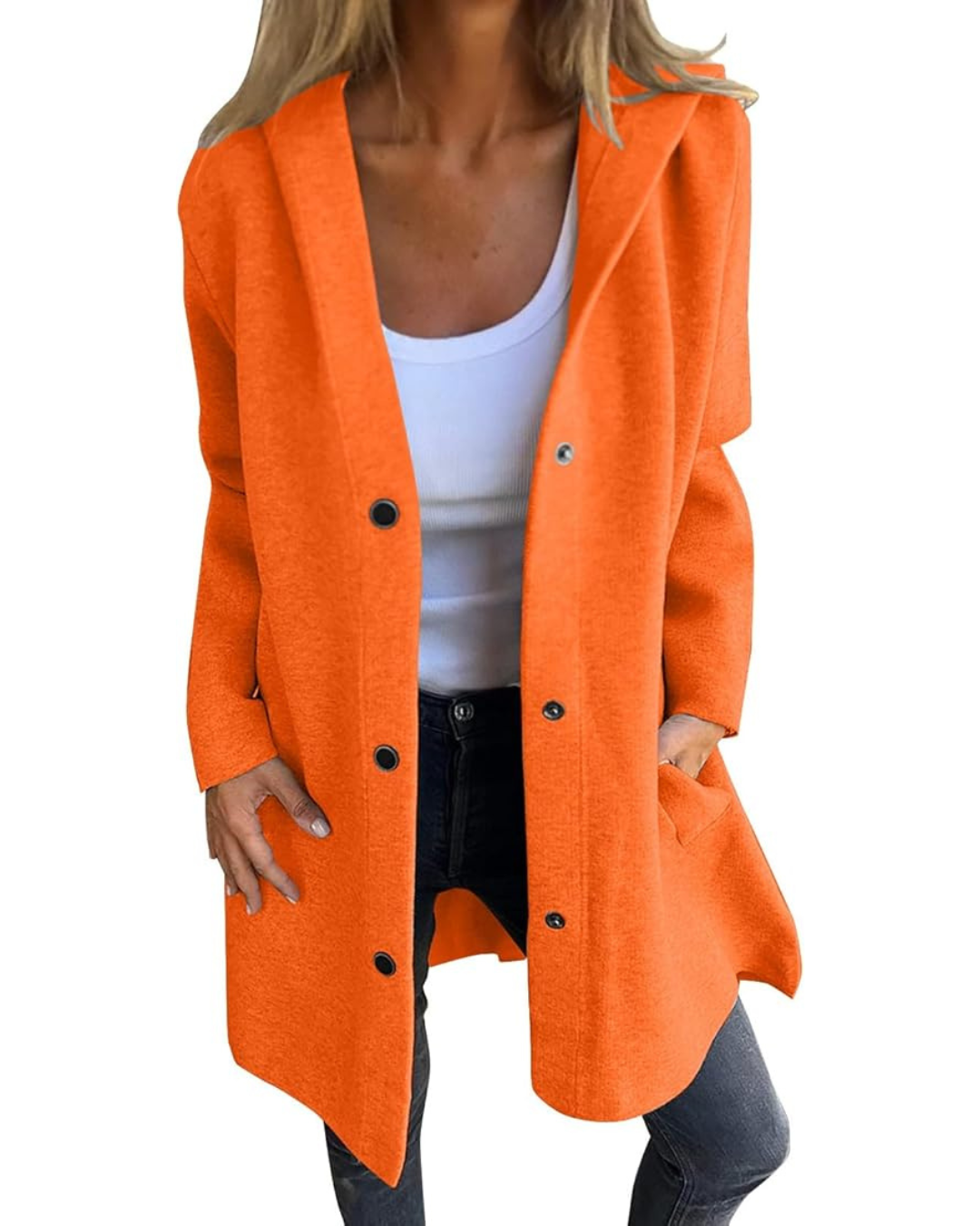 Casaco casual com botão frontal e bolsos para mulher
