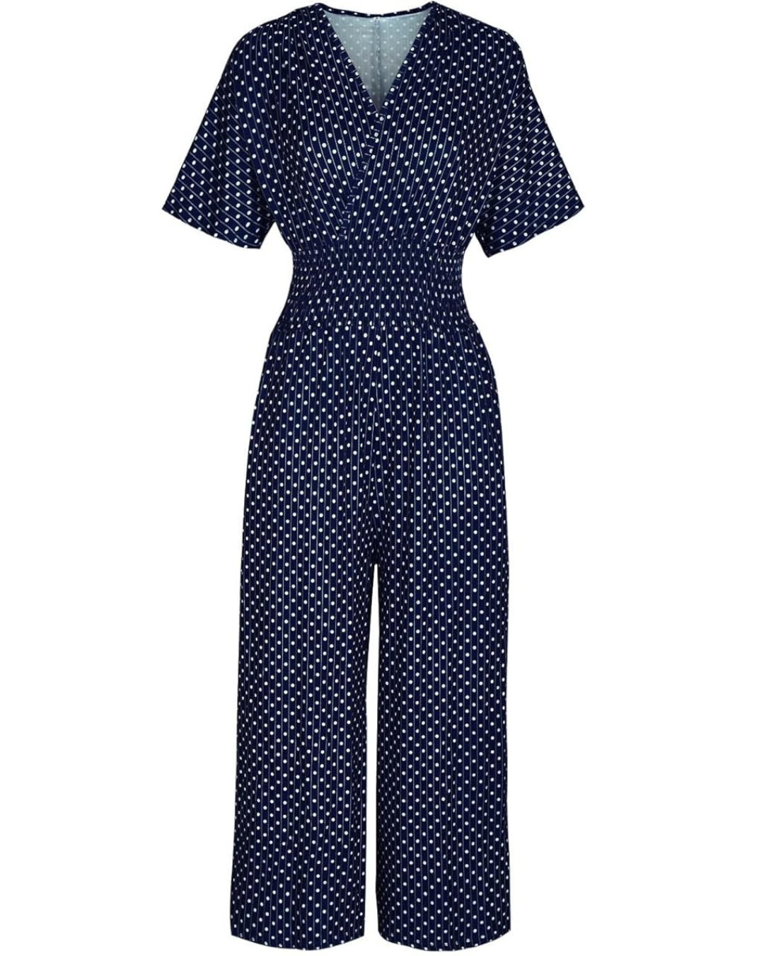 Macacão de Linho Leve com Estampado de Bolas e Design Confortável