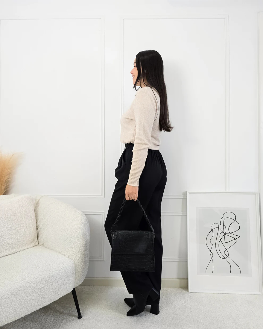 Calças sociais fluidas de cintura alta para mulher