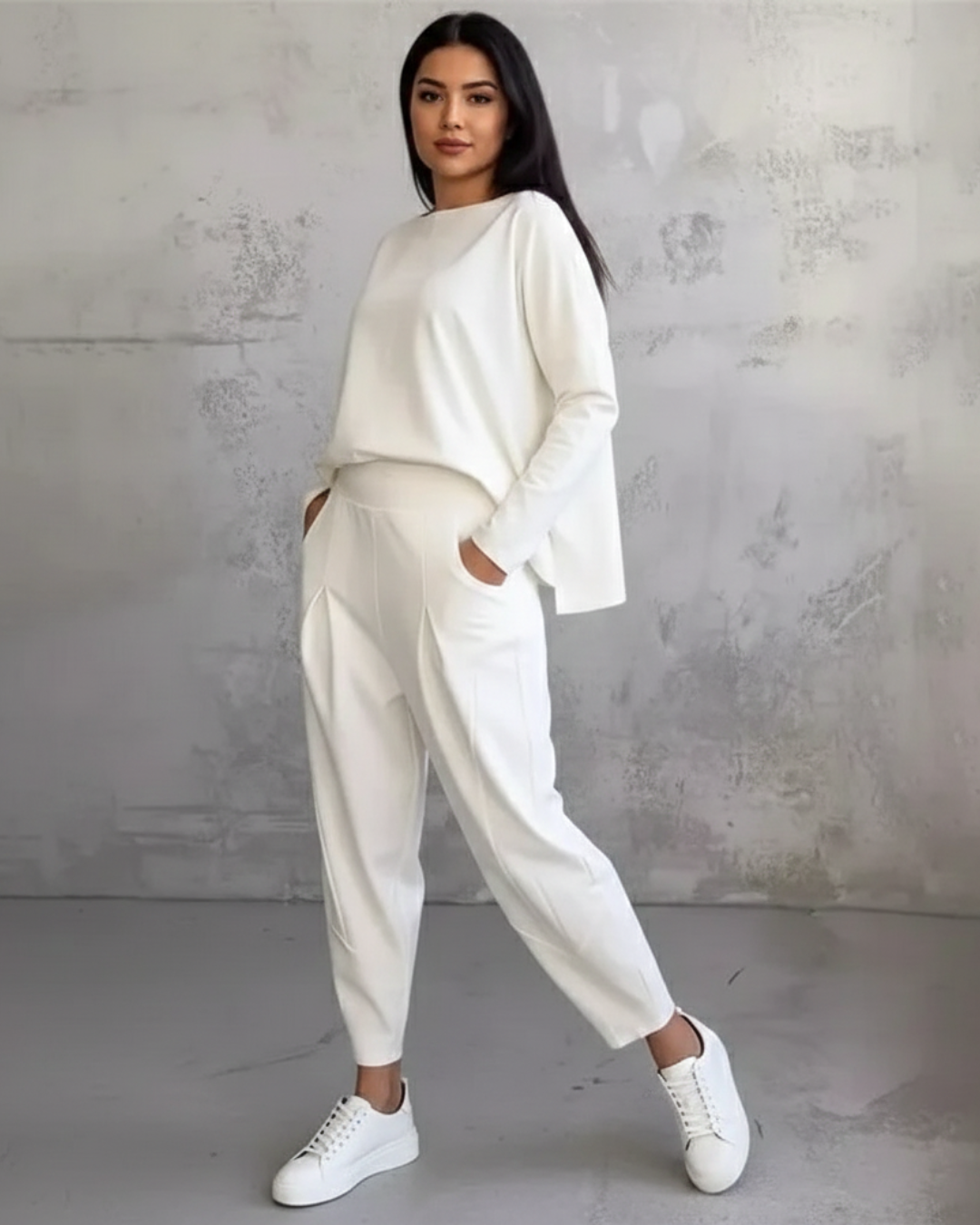 Conjunto de Camisola de Manga Comprida e Calças Casuais para Mulher