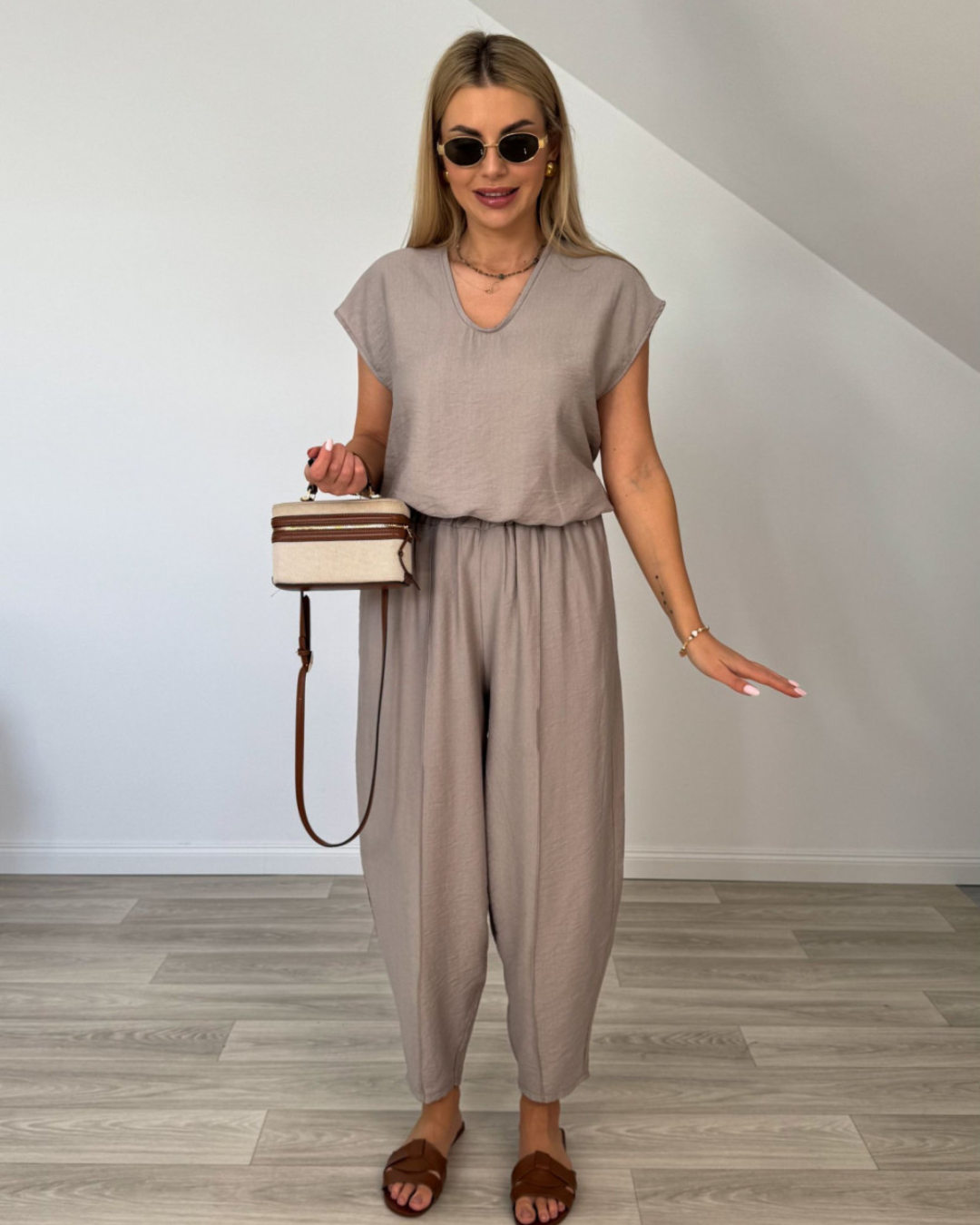 Conjunto de Duas Peças Vintage de Corte Holgado para Mulher