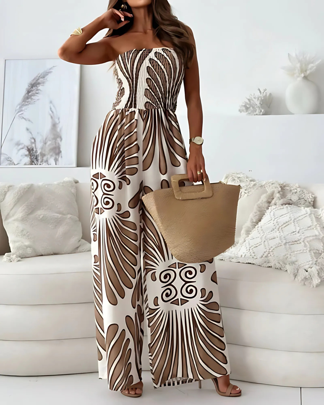 Macacão sem alças franzido