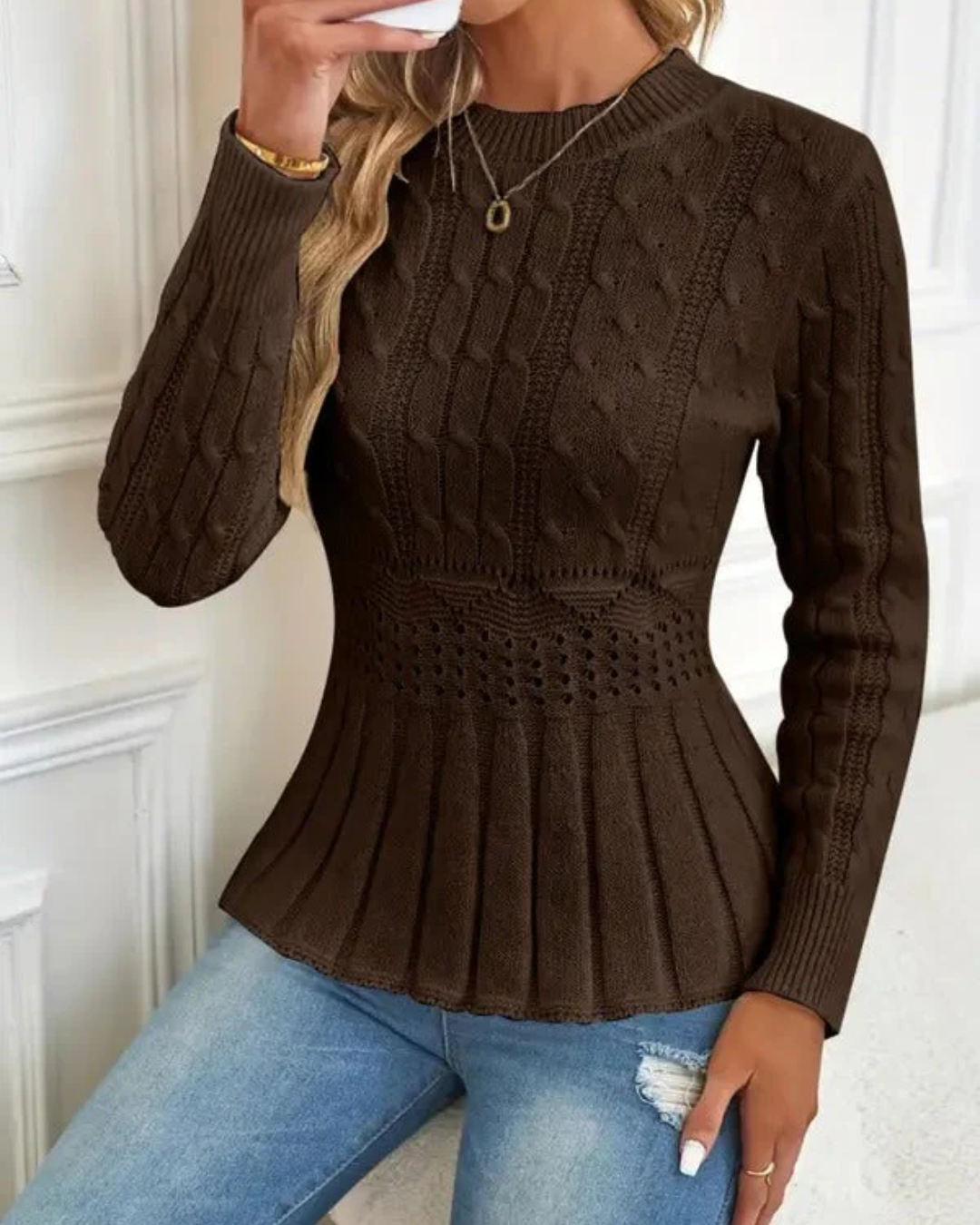 Camisola de Malha Grossa de Gola Redonda para Mulher