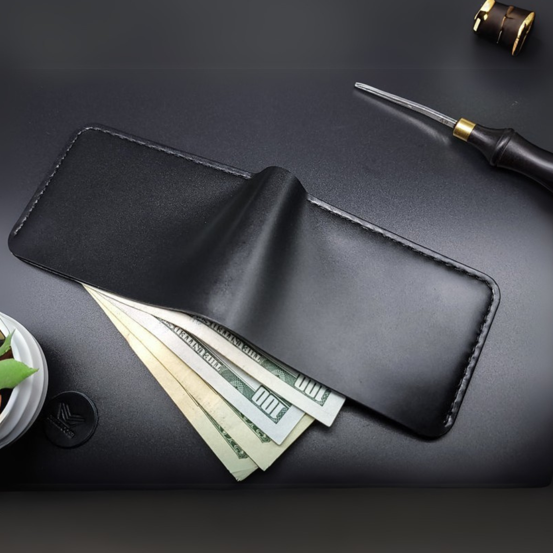 Carteira de couro com design elegante e costuras reforçadas