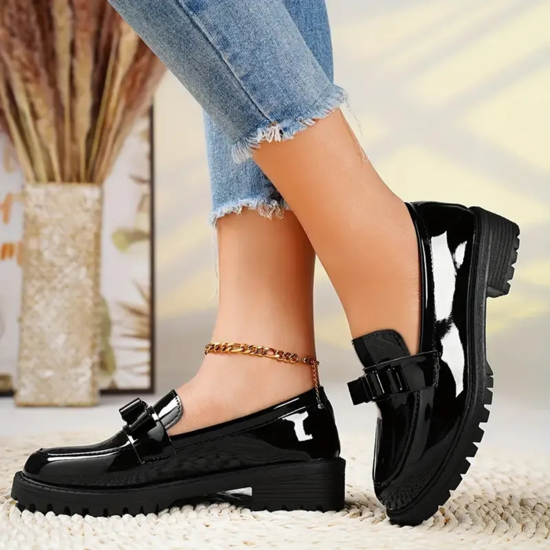 Sapatos de Couro de Cor Sólida para Mulher com Sola Grossa