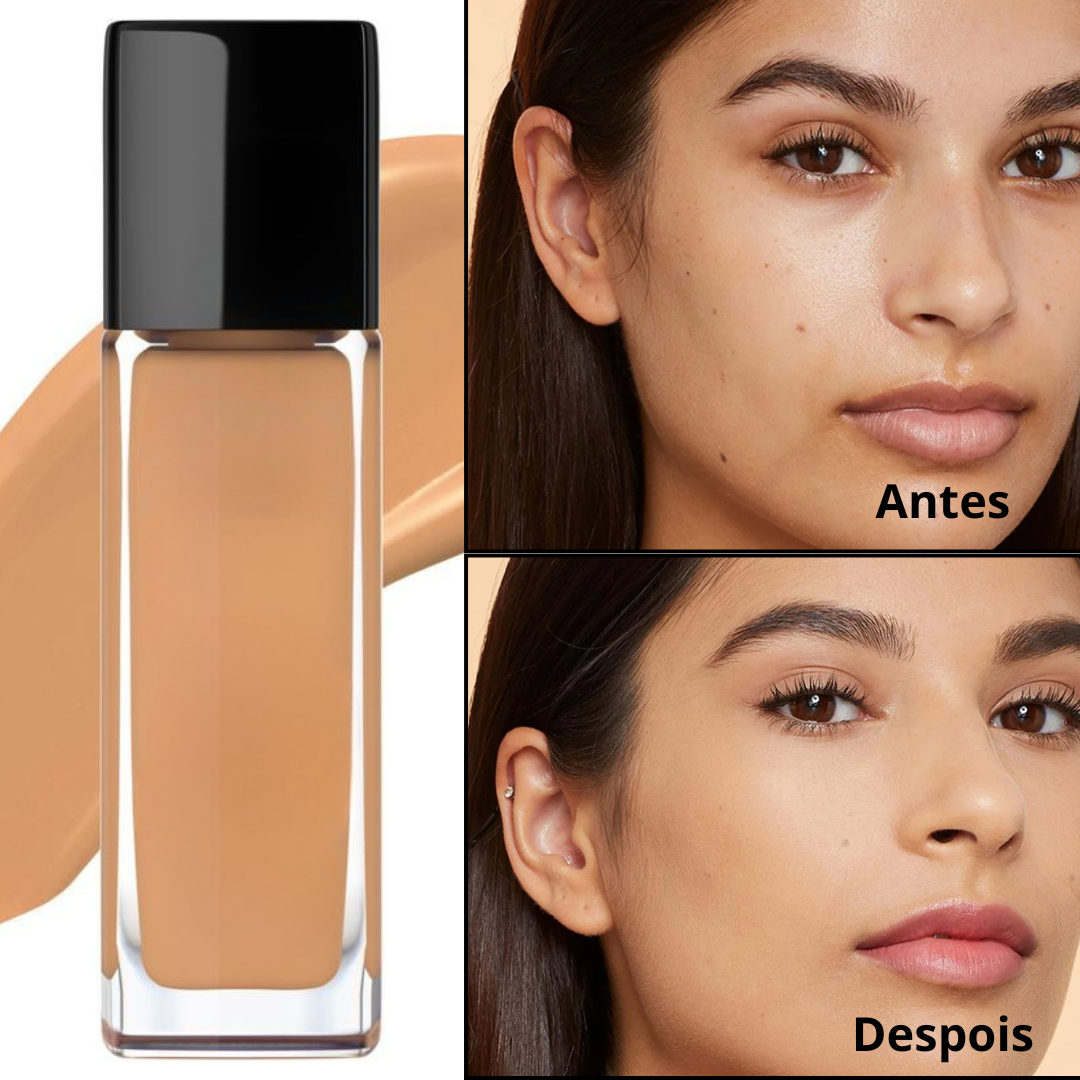 Base Líquida de Alta Cobertura com Acabamento Natural e Cobertura de Longa Duração