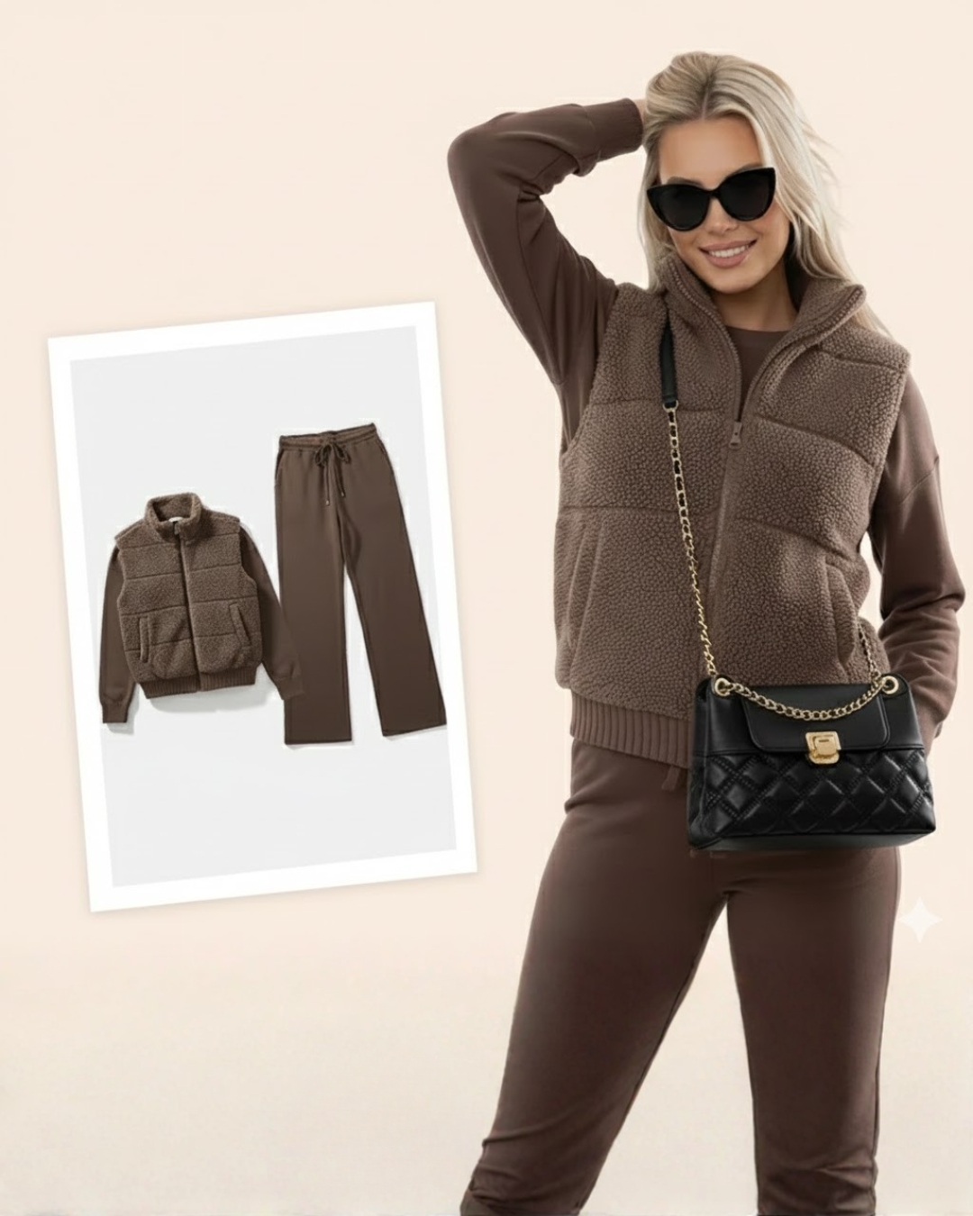 Conjunto de malha de luxo de 3 peças para máximo conforto para mulher