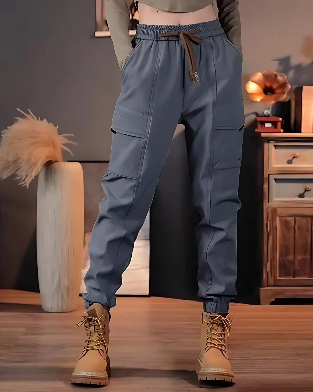 Calças Casuais Unissexo com Vários Bolsos