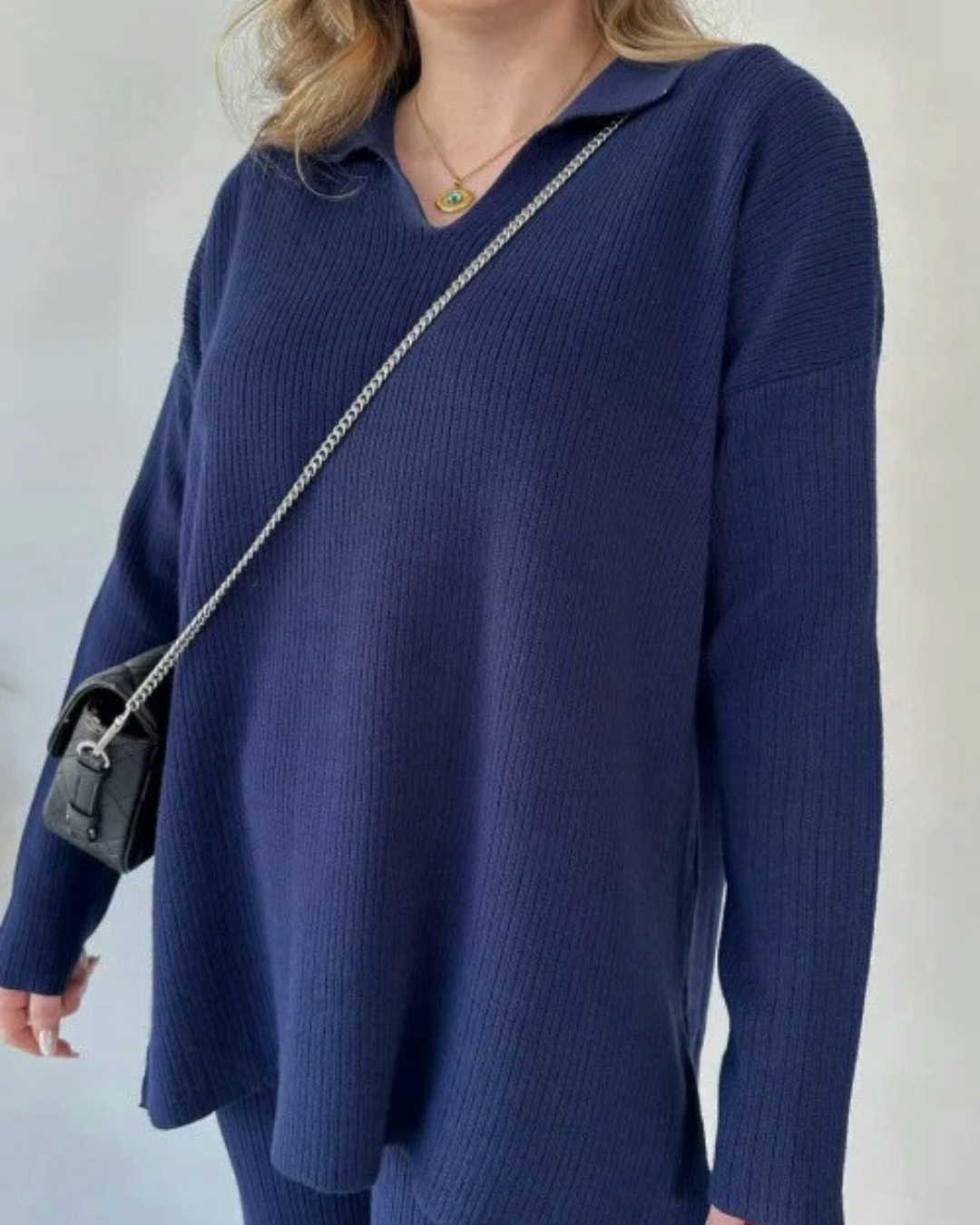 Conjunto Casual de Camisola de Malha de Manga Comprida e Calças Largas