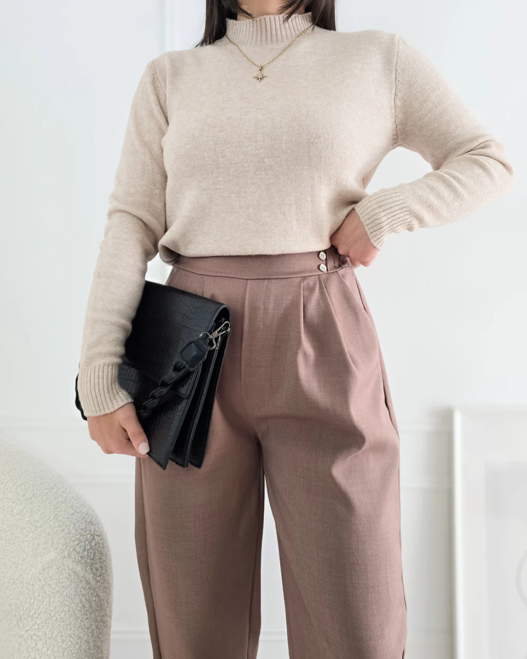 Calças sociais fluidas de cintura alta para mulher