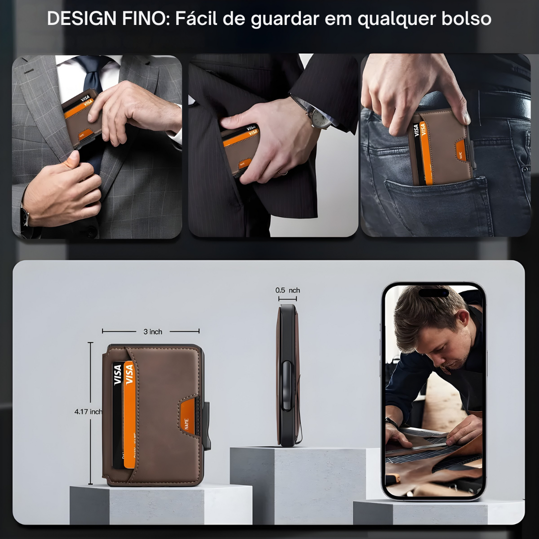 Carteira compacta com máxima proteção contra roubos