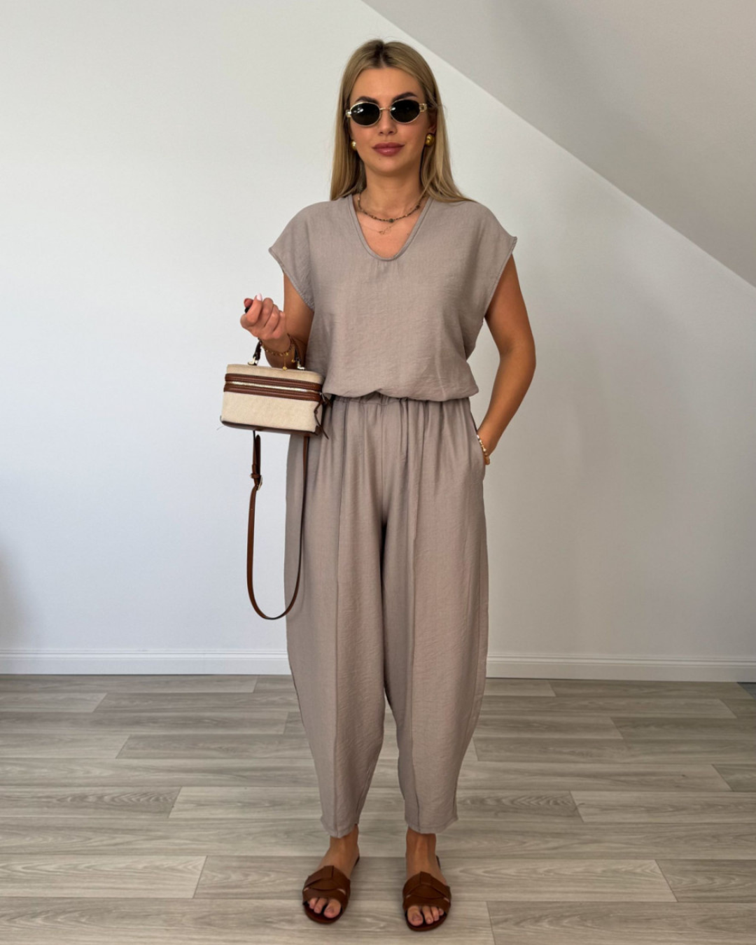 Conjunto de Duas Peças Vintage de Corte Holgado para Mulher