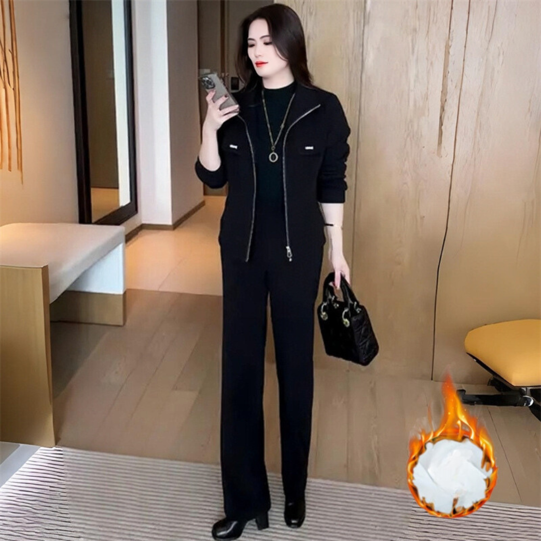 Conjunto de Casaco e Calças Quentes de 2 Peças com Forro Polar para Mulher