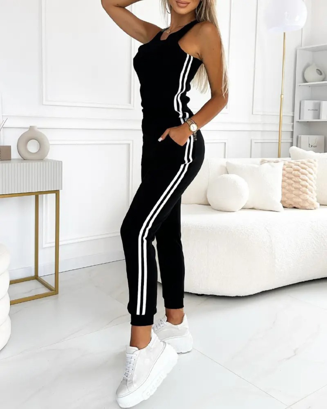 Conjunto de Fato de Treino de 3 Peças para Mulher com Detalhes de Riscas