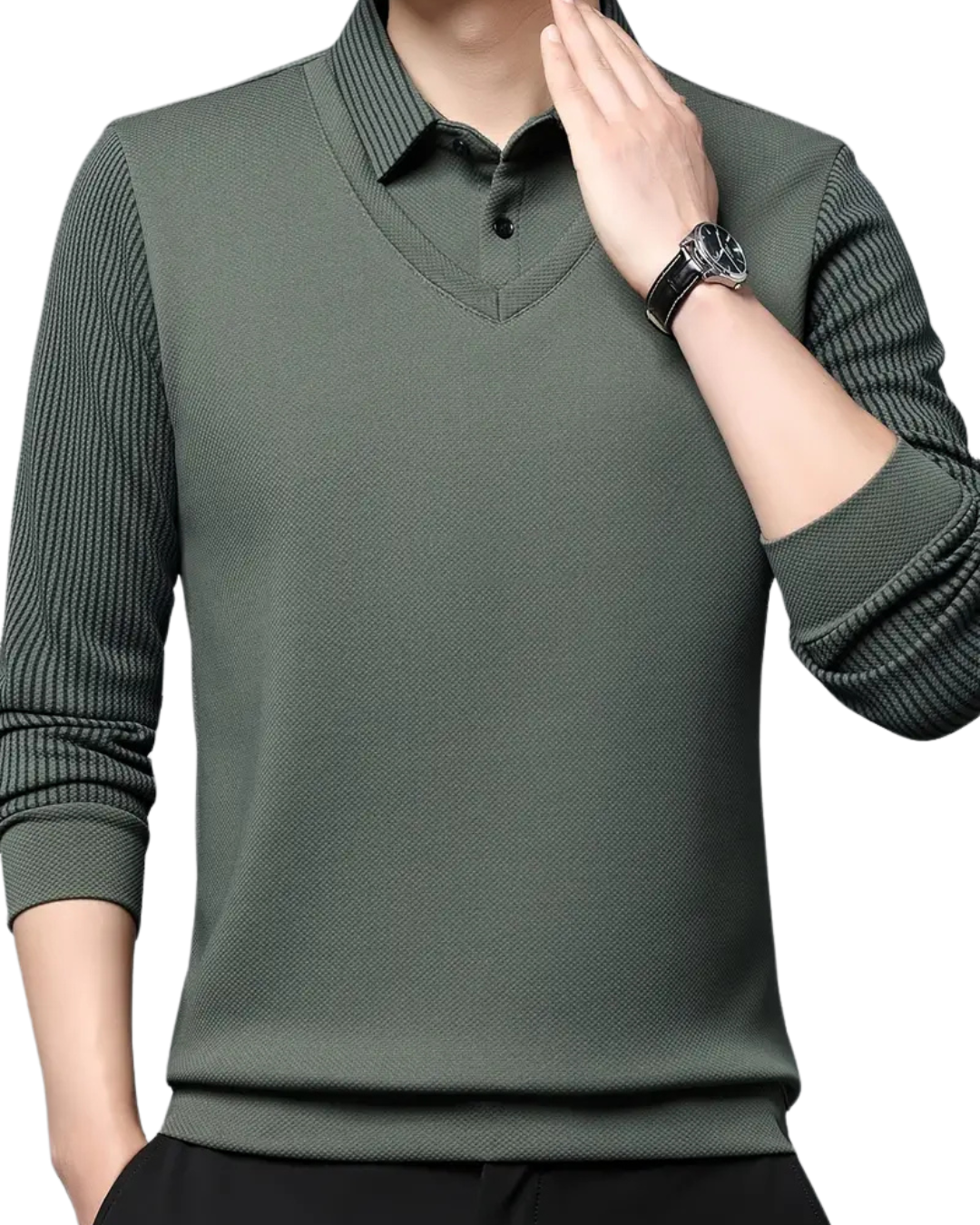 Camisa de Duas Peças com Falsa Gola Listrada para Homens