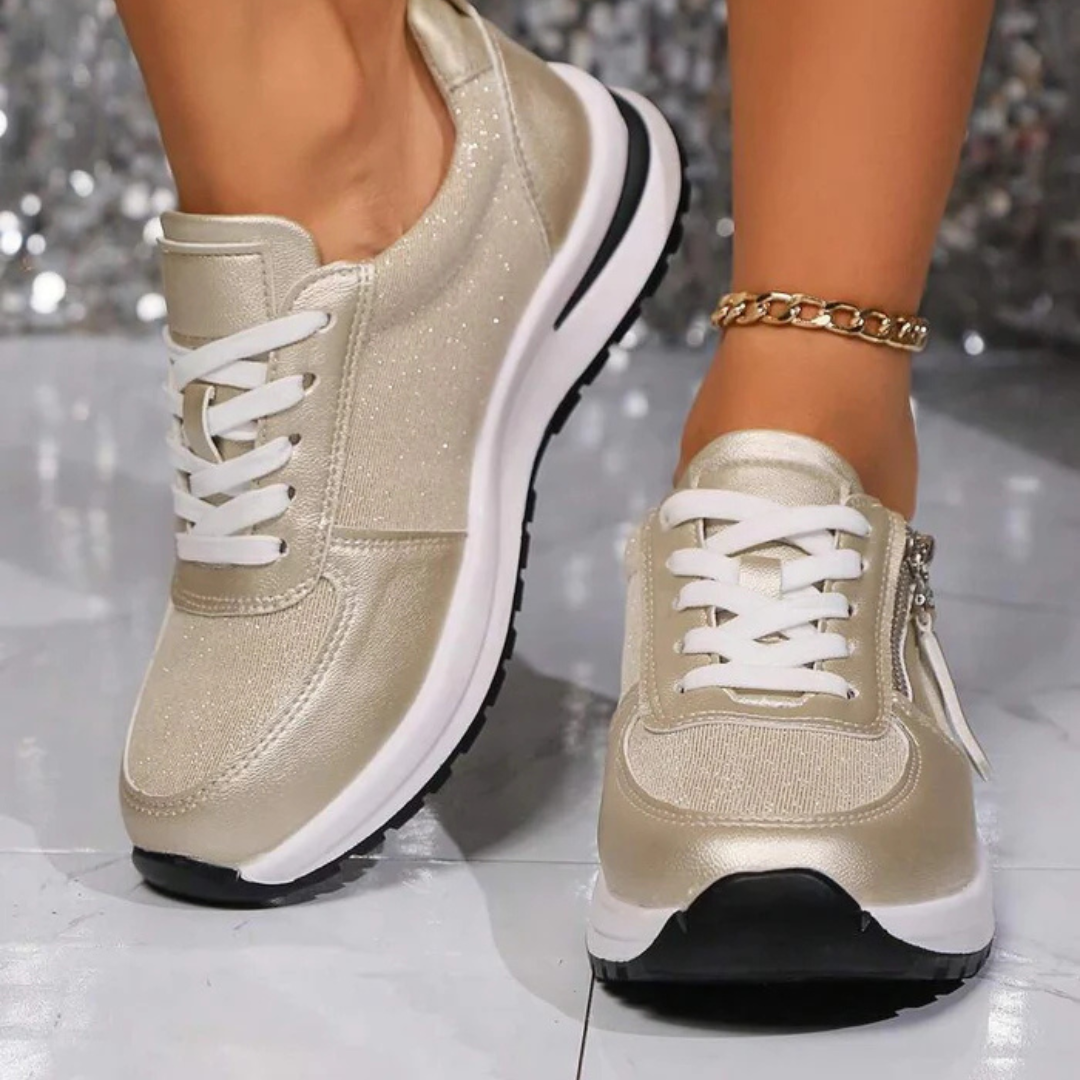 Ténis Esportivos Metalizados com Fecho Lateral para Mulher