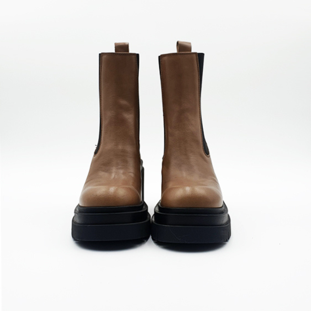 Botas com biqueira redonda e salto baixo para mulher