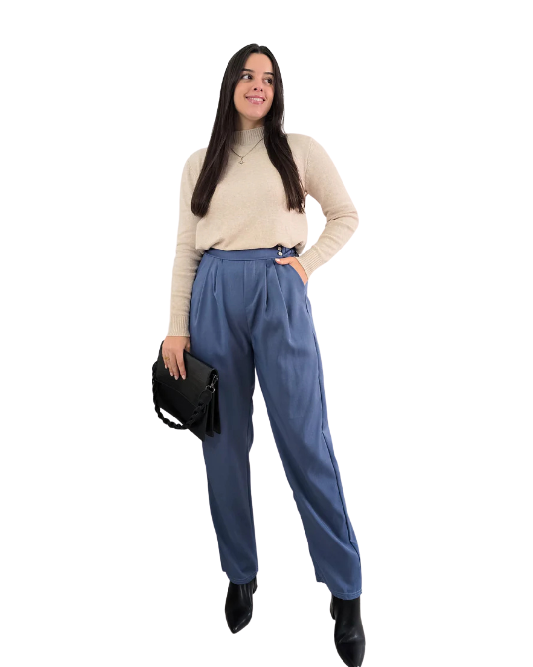 Calças sociais fluidas de cintura alta para mulher