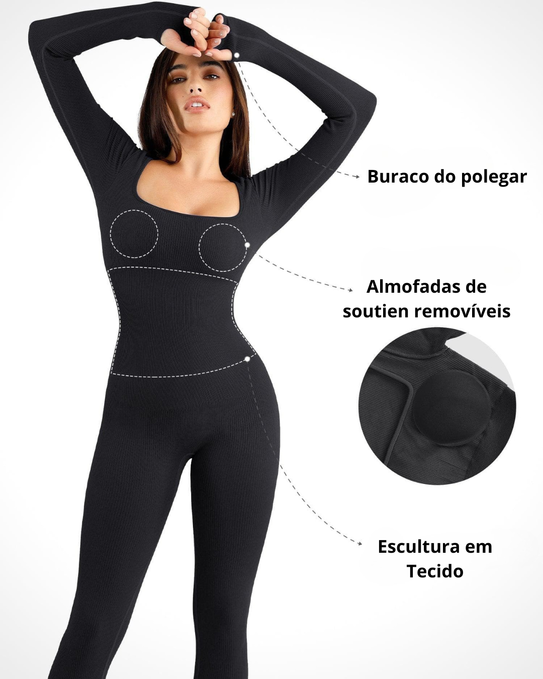 Macacão de Treino com Decote Quadrado sem Costuras e Modelador
