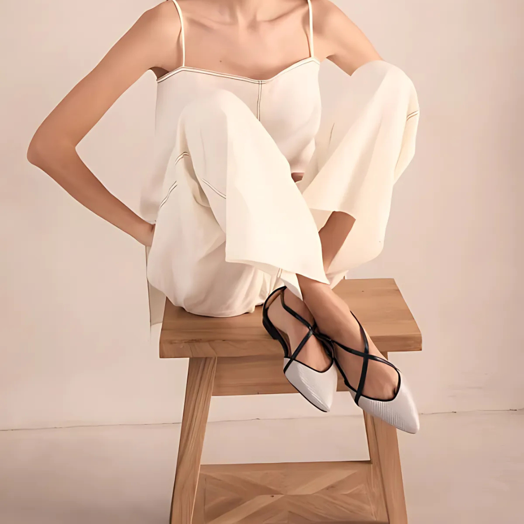 Sapatos Bailarina com tiras cruzadas para mulher