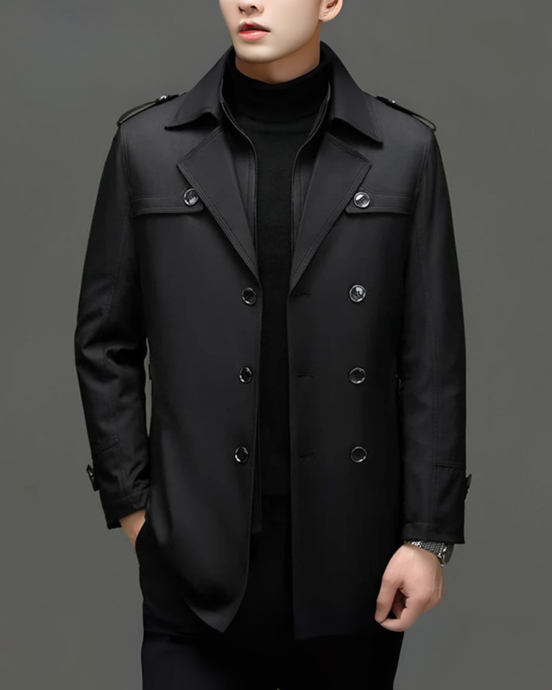 Casaco Clássico de Comprimento Médio com Forro Removível para Homem