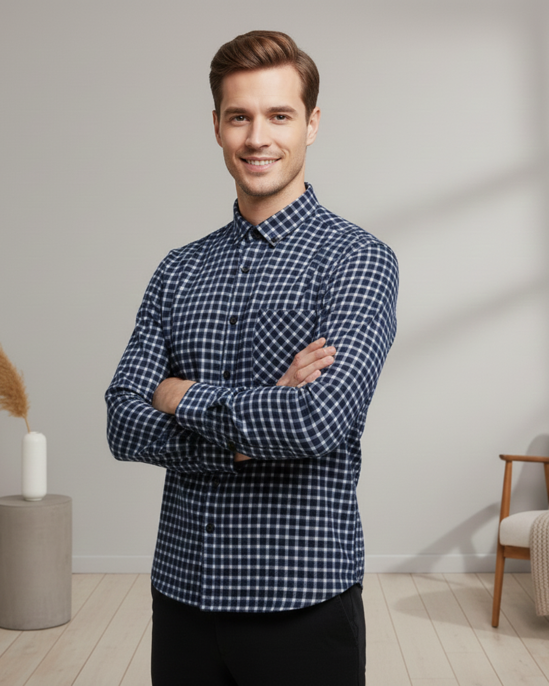 Camisa térmica xadrez para homem