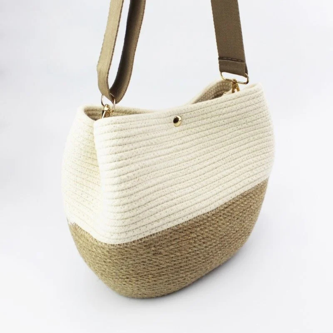 Bolsa de ombro feminina em juta e algodão