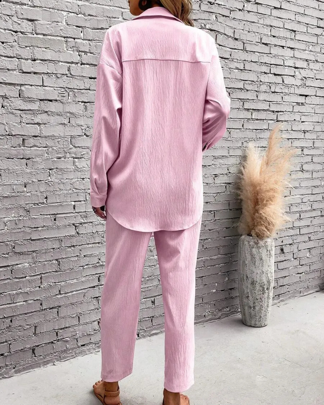 Conjunto Elegante de duas peças de Camisa com Mangas Compridas