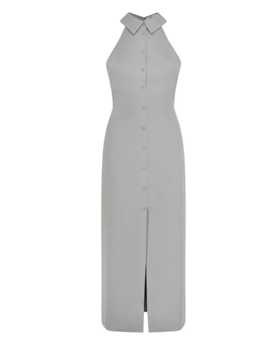 Vestido Sem Mangas com Gola de Camisa e Fenda Frontal com um Estilo Elegante