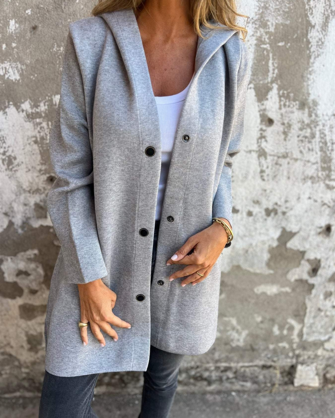Casaco casual com botão frontal e bolsos para mulher