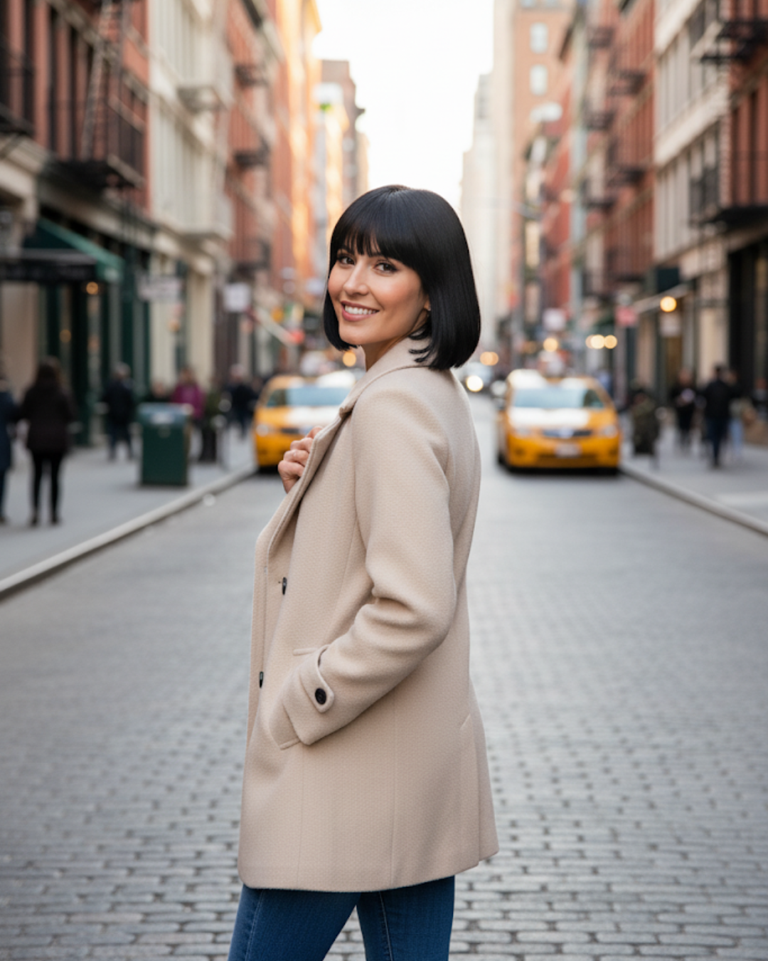 Casaco elegante informal de outono com gola ajustada para mulher