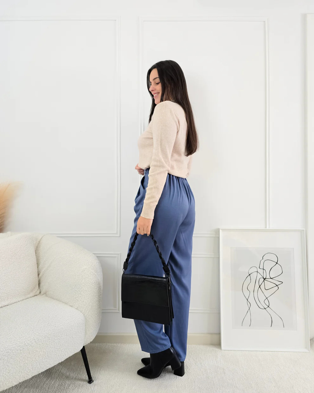 Calças sociais fluidas de cintura alta para mulher