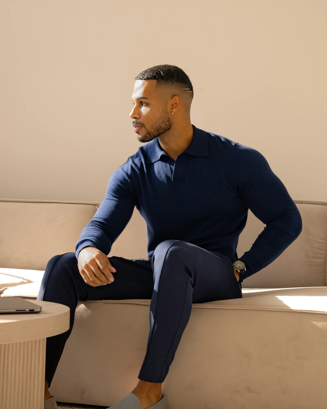 Polo de manga comprida suave e respirável para homem