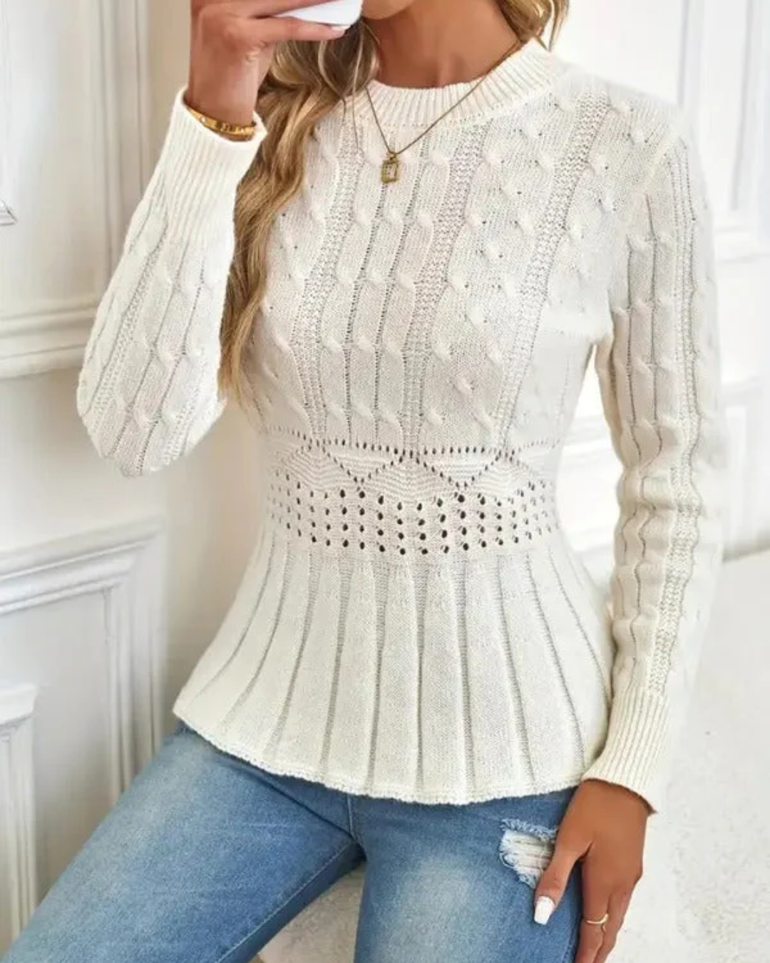 Camisola de Malha Grossa de Gola Redonda para Mulher