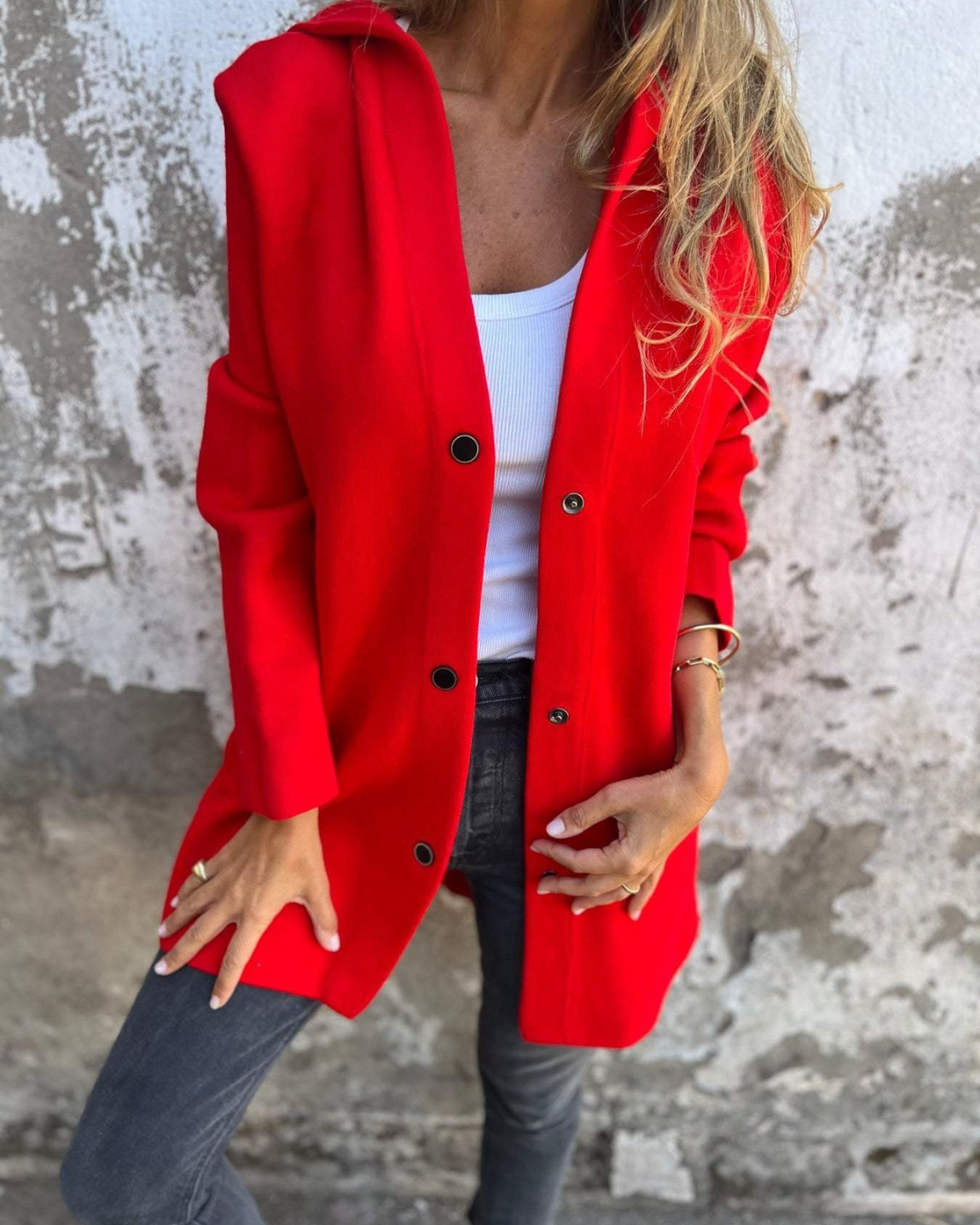 Casaco casual com botão frontal e bolsos para mulher